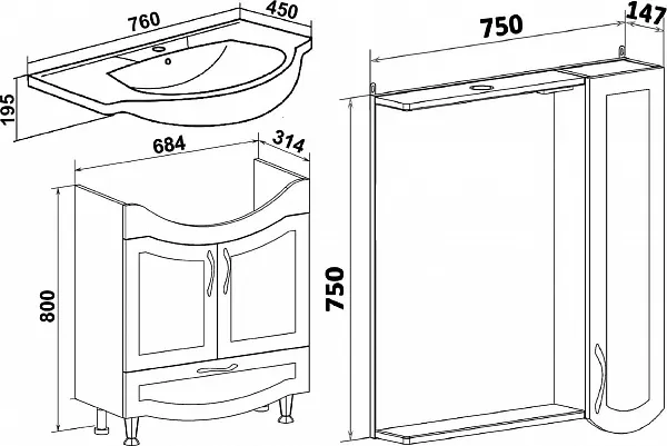 Мебель для ванной Runo Неаполь 75 напольная фото 10