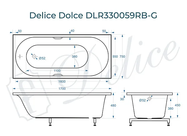 Ванна из искусственного камня Delice Dolce DLR330059RB-G фото 1