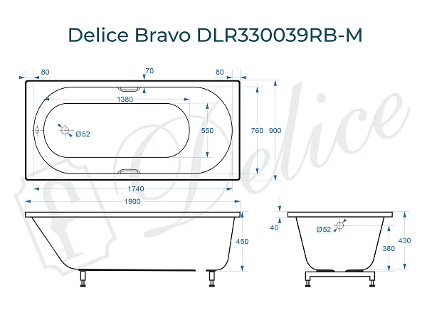 Ванна из искусственного камня Delice Bravo DLR330039RB-M фото 1