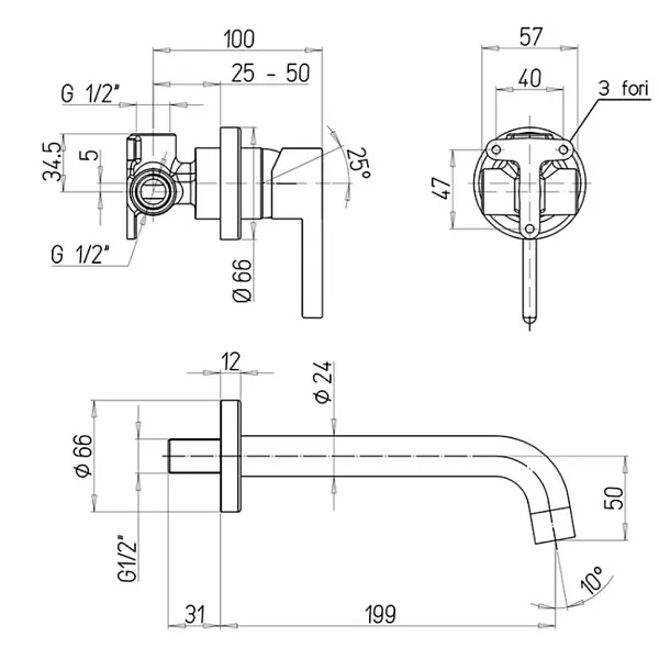 Встраиваемый смеситель PAINI Brera 74CR208 фото 4