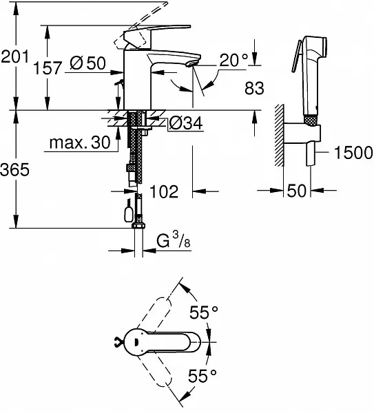 Смеситель Grohe Eurostyle Cosmopolitan 23953003 для раковины с гигиеническим душем фото 2