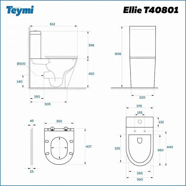 Унитаз-компакт Teymi Jessie W00135 напольный безободковый с микролифтом фото 13