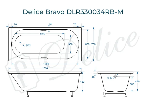 Ванна из искусственного камня Delice Bravo DLR330034RB-M фото 1