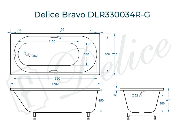 Ванна из искусственного камня Delice Bravo DLR330034R-G фото 1