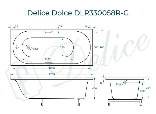 Ванна из искусственного камня Delice Dolce DLR330058R-G фото 1