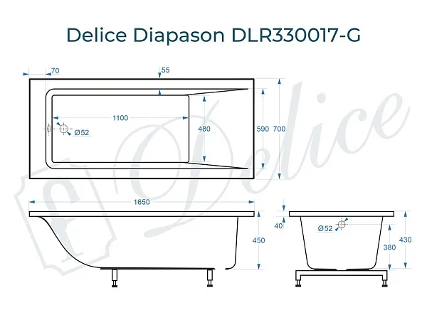 Ванна из искусственного камня Delice Diapason DLR330017-G фото 1