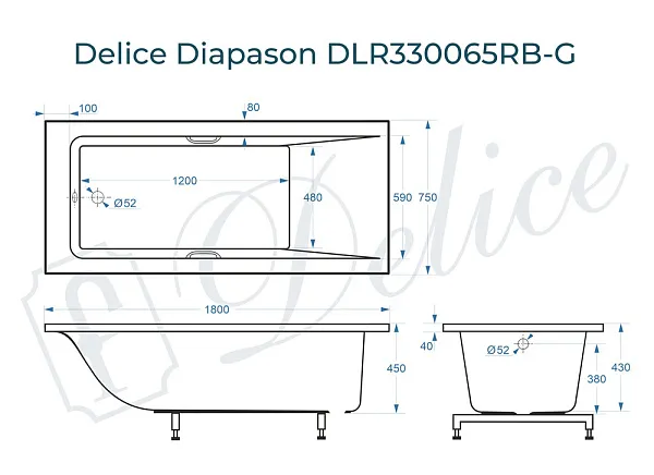 Ванна из искусственного камня Delice Diapason DLR330065RB-G фото 1