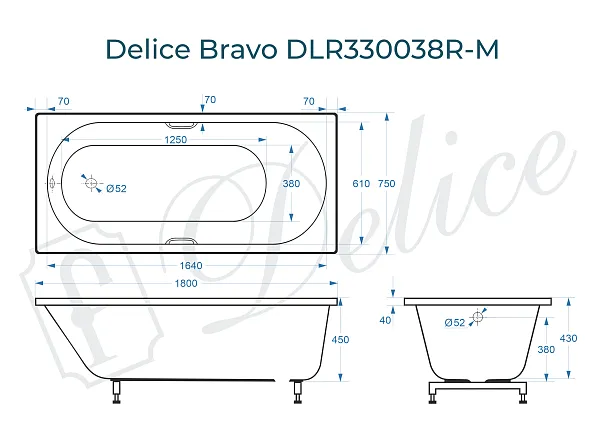 Ванна из искусственного камня Delice Bravo DLR330038R-M фото 1