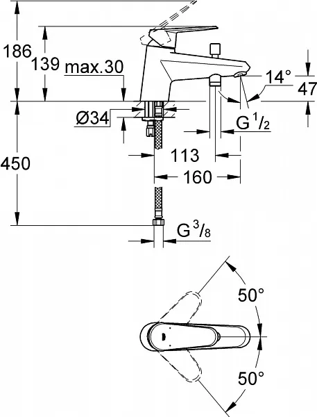 Смеситель Grohe Eurodisc Cosmopolitan 33192002 для ванны с душем фото 2
