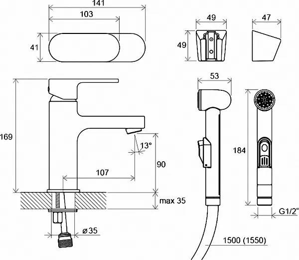 Смеситель Ravak Chrome CR 112.00 X070092 для раковины с гигиеническим душем фото 2