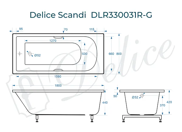 Ванна из искусственного камня Delice Scandi DLR330031R-G фото 2