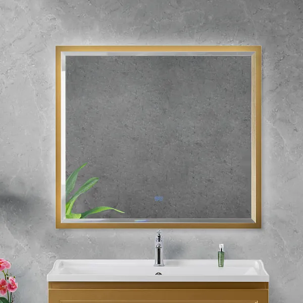 Зеркало Cezares Interni 100x90 CZR-SPC-INT-1000-900-LED-TCH-WARM-BORO с подсветкой Браш. золото фото 6