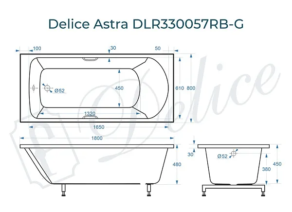 Ванна из искусственного камня Delice Astra DLR330057RB-G фото 1
