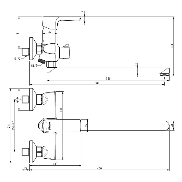 Смеситель Lemark Ursus LM7251BL для ванны с душем фото 2