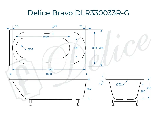 Ванна из искусственного камня Delice Bravo DLR330033R-G фото 1