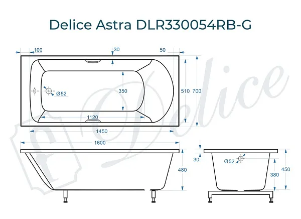 Ванна из искусственного камня Delice Astra DLR330054RB-G фото 2