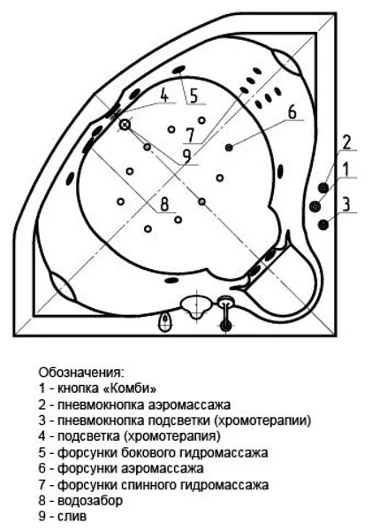 Акриловая ванна Aquatek Сириус 165x165 SIR164-0000006 с гидромассажем фото 5