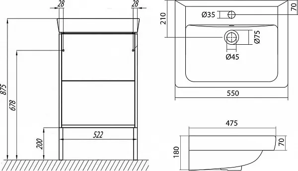 Тумба с раковиной Акватон Йорк 55 напольная фото 10