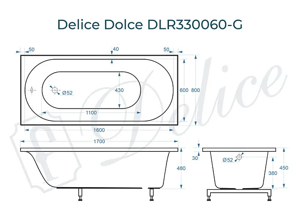 Ванна из искусственного камня Delice Dolce DLR330060-G фото 2