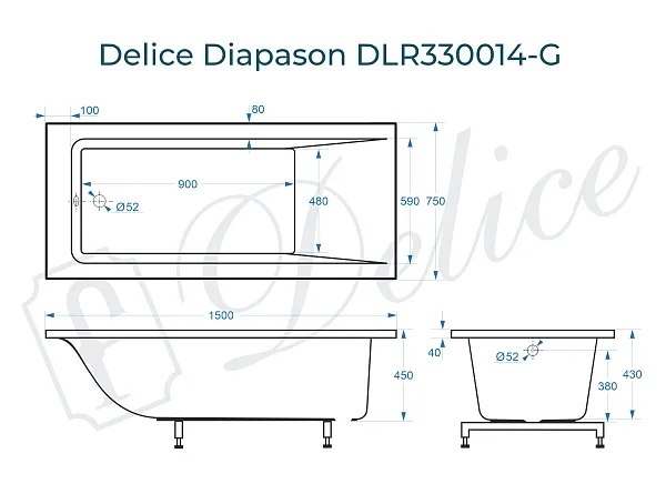 Ванна из искусственного камня Delice Diapason DLR330014-G фото 1