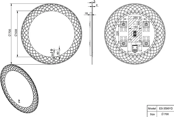 Зеркало Esbano 70x70 ESMI3596YD с подсветкой фото 3
