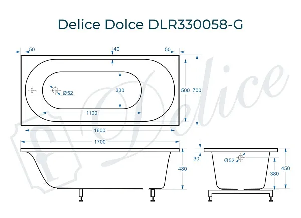 Ванна из искусственного камня Delice Dolce DLR330058-G фото 2