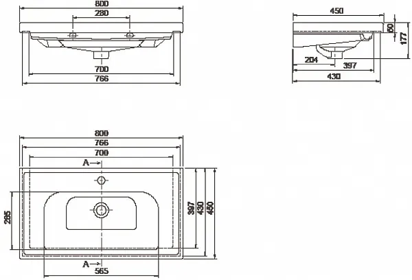 Раковина CeraStyle Frame 80 см 031200-u фото 3