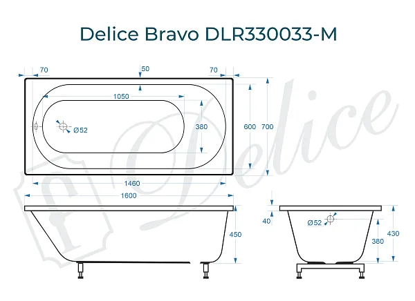 Ванна из искусственного камня Delice Bravo DLR330033-M фото 1