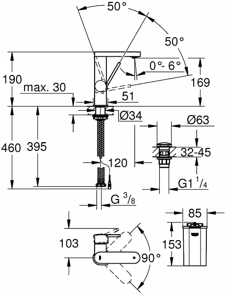 Смеситель Grohe Plus Digital 23958003 для раковины с донным клапаном фото 6