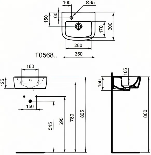 Раковина Ideal Standard Tempo 35 см T056801 фото 3