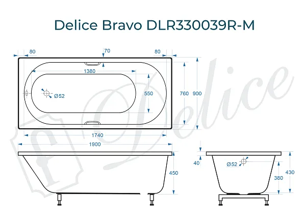 Ванна из искусственного камня Delice Bravo DLR330039R-M фото 1