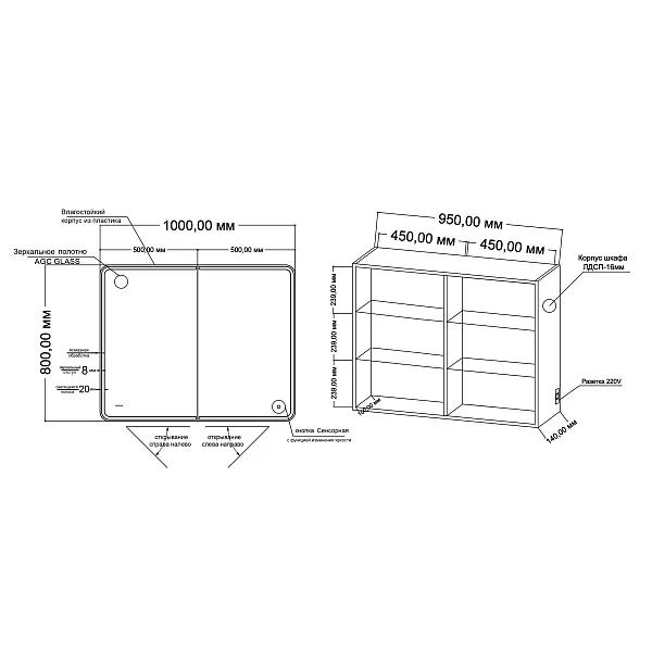 Зеркало-шкаф Grossman Адель 100x80 с подсветкой фото 3
