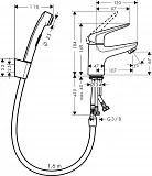 Смеситель Hansgrohe Novus 71144000 для раковины с гигиеническим душем фото 2