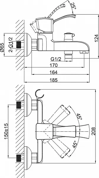 Смеситель D&K Rhein Bach DA1473201 для ванны с душем фото 2