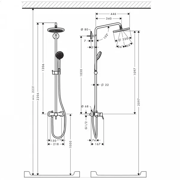 Душевая стойка Hansgrohe Croma 220 Showerpipe 27222000 фото 4