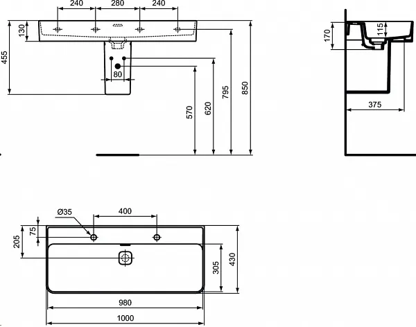 Раковина Ideal Standard Strada II 100 см T372401 фото 3