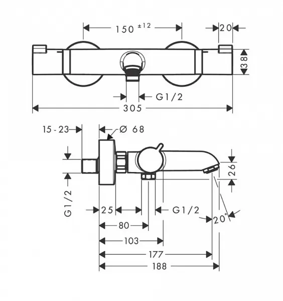 Смеситель Hansgrohe Ecostat 13114700 для ванны с душем фото 3