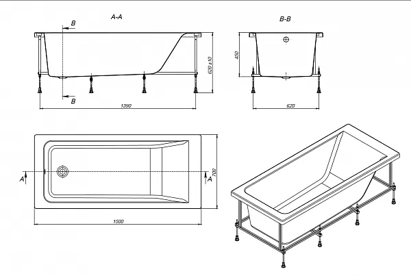Акриловая ванна Roca Easy 150х70 ZRU9302904 фото 4