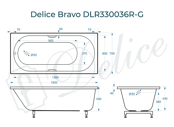 Ванна из искусственного камня Delice Bravo DLR330036R-G фото 2