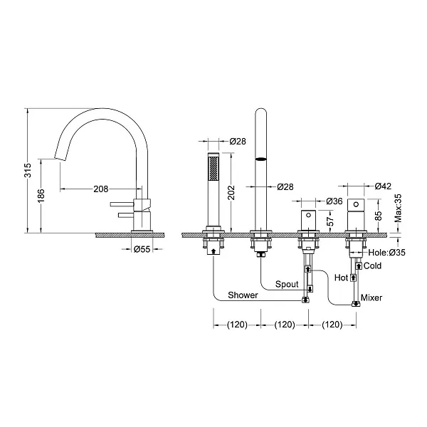 Смеситель на борт ванны TIMO Saona 2320/03Y фото 2