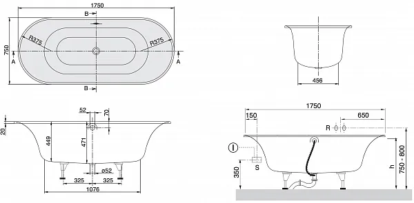 Квариловая ванна Villeroy & Boch Cetus 175x75 BQ175CEU7V-01 фото 4