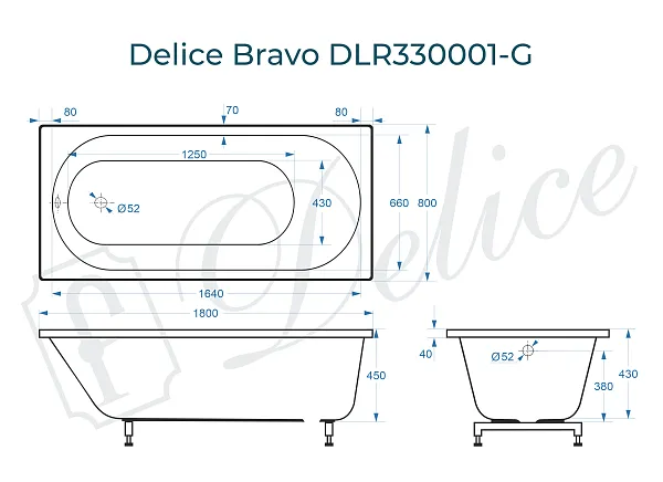 Ванна из искусственного камня Delice Bravo DLR330001-G фото 1