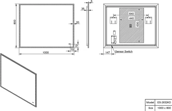Зеркало Esbano 100x80 ESMI2632KD с подсветкой фото 3