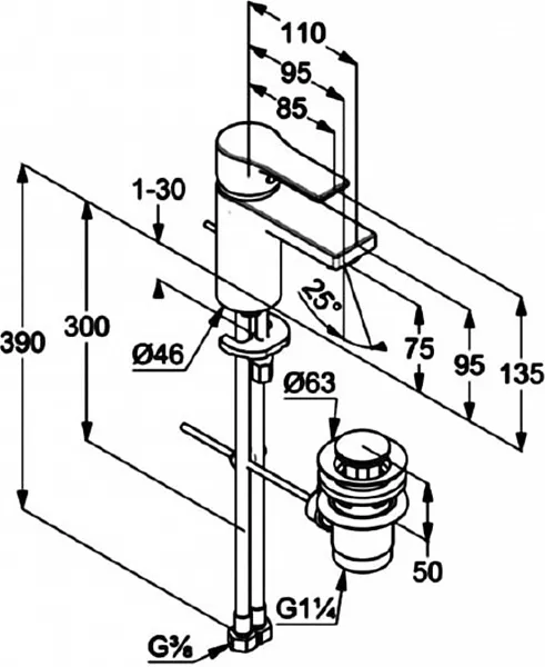 Смеситель Kludi Zenta SL 482770565 для раковины с донным клапаном фото 3