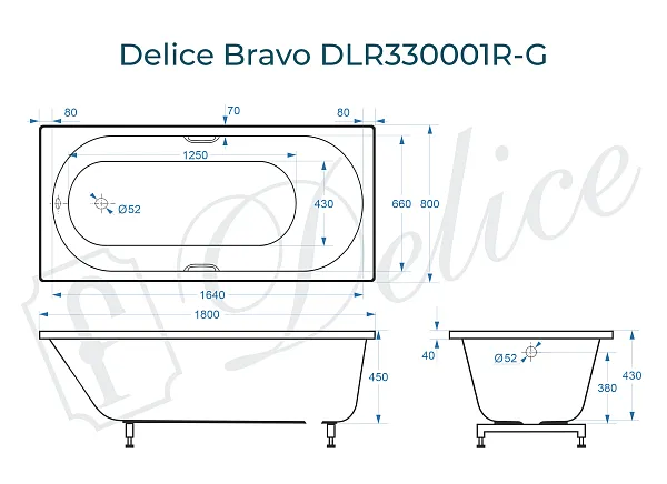 Ванна из искусственного камня Delice Bravo DLR330001R-G фото 1