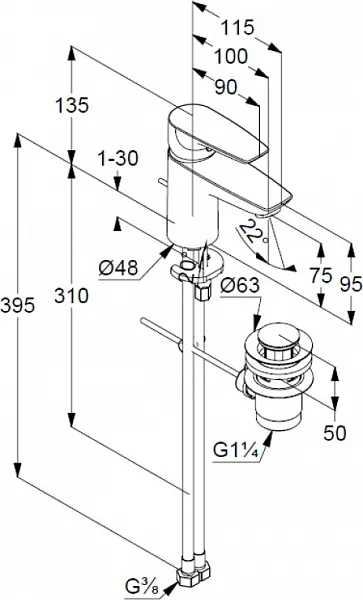 Смеситель Kludi Pure&Solid 343820575 для раковины с донным клапаном фото 3