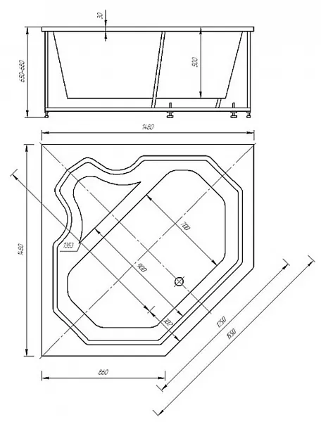 Акриловая ванна Aquatek Лира 150x150 LIR150-0000032 вклеенный каркас фото 6