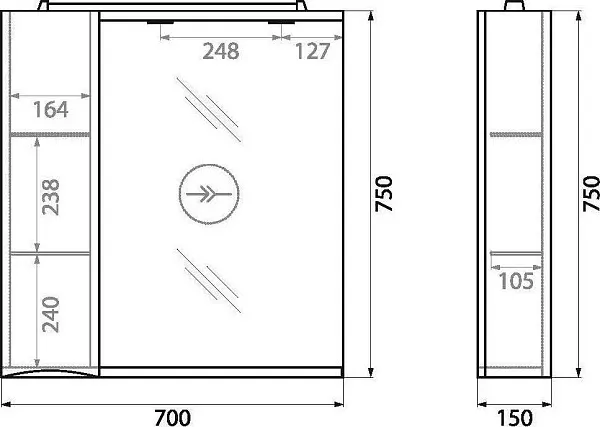Зеркало-шкаф BelBagno Marino 70x75 MARINO-SPC-700/750-1A-BL-P-L левое с подсветкой фото 15