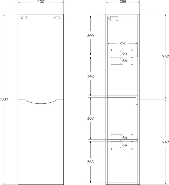 Шкаф-пенал BelBagno Fly 40x150 FLY-MARINO-1500-2A-SC-RG-P-L левый фото 7