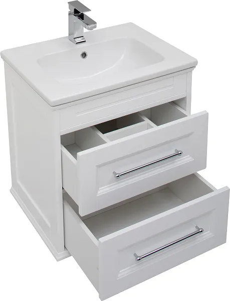 Мебель для ванной Aquanet Бостон М 60 подвесная или напольная белая матовая с раковиной из литьевого фото 5